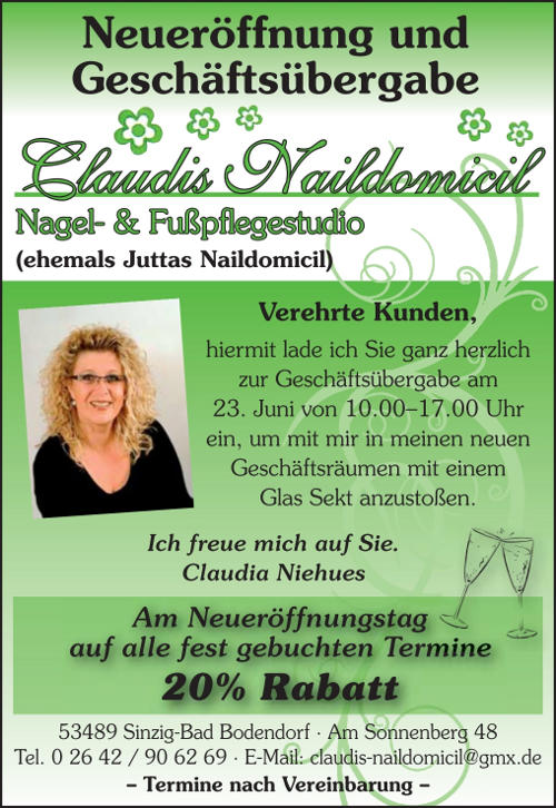 Neueroffnung Und Geschaftsubergabe Claudis Naildomicil Bad Bodendorfer Unternehmen E V